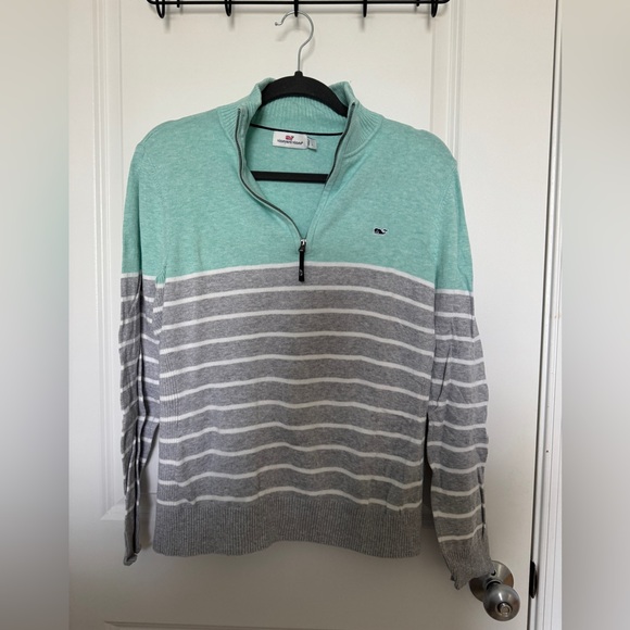 Vineyard Vines Mint and Gray Striped Turtleneck Sweater - Picture 3 of 5